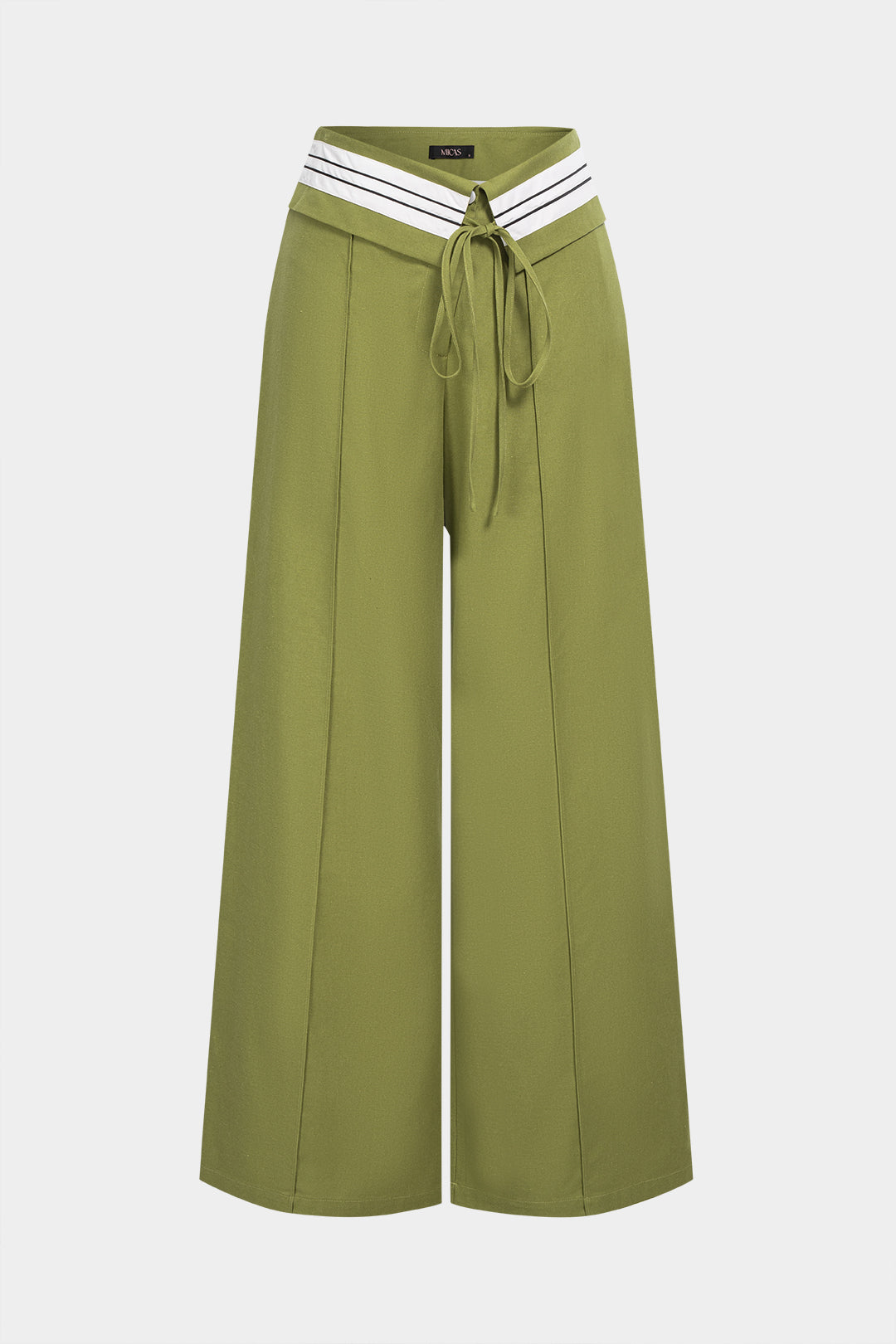 Linnen asymmetrische broek met strik en rechte pijp