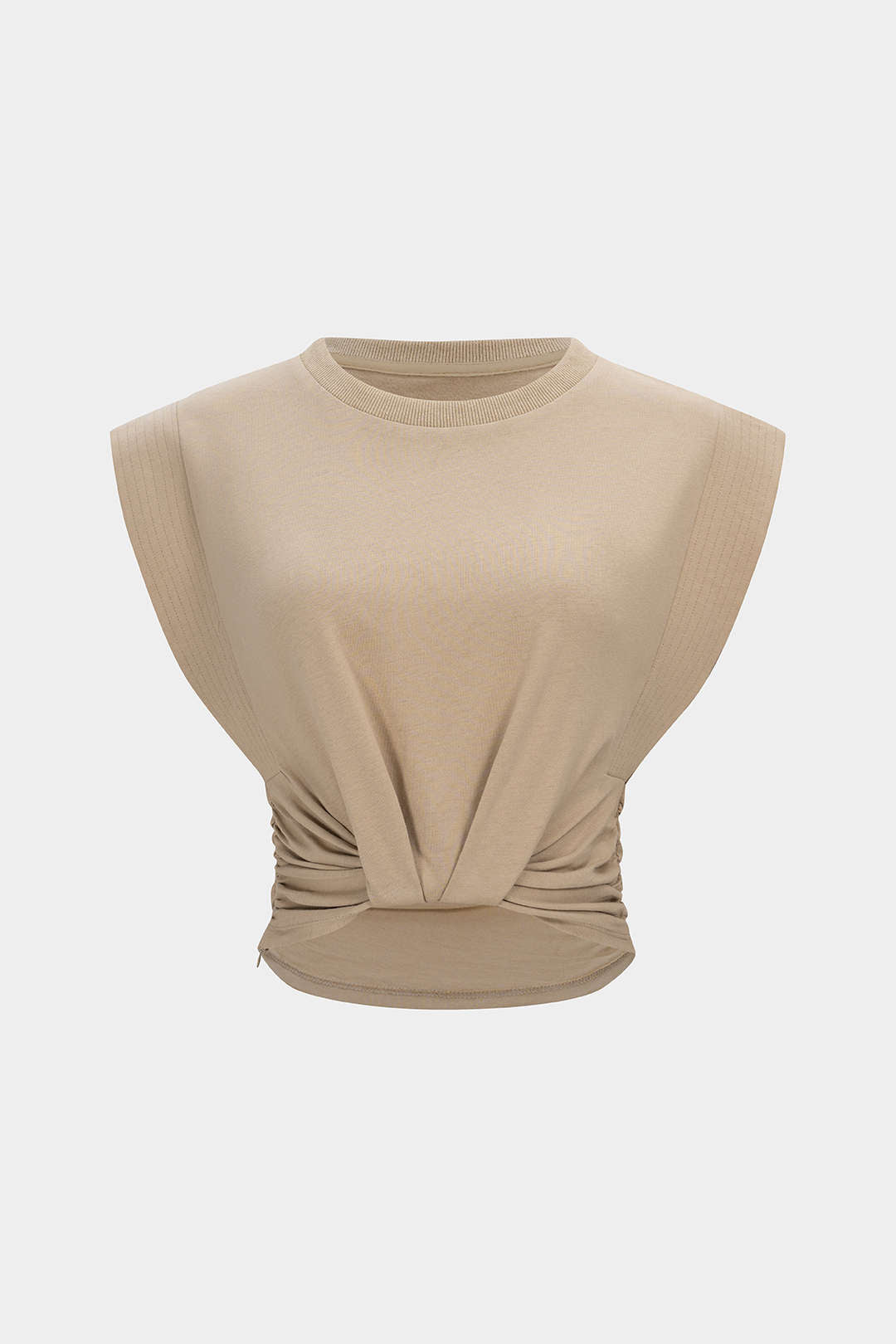 Effen T-shirt met ronde hals en ruches