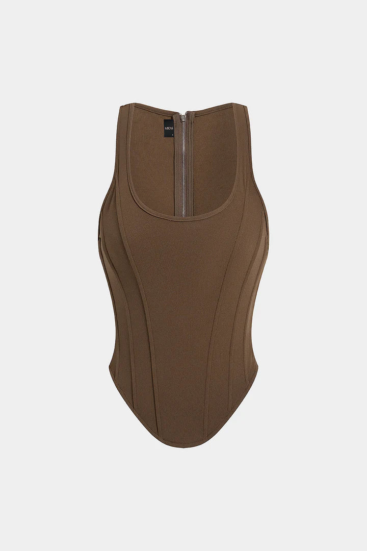 Tank top with zipper and corset waist