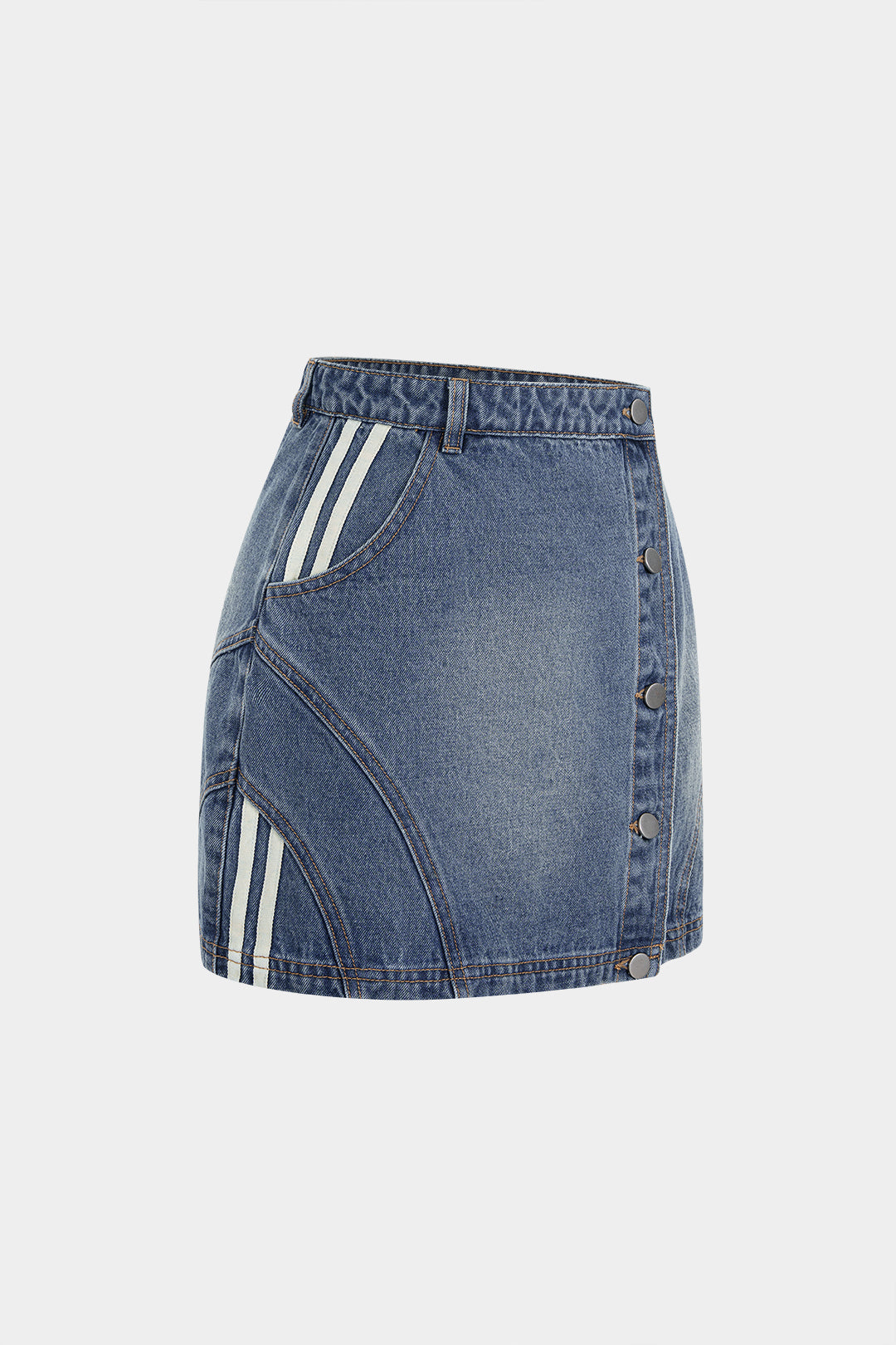 Denim asymmetrische rok met knoopjes