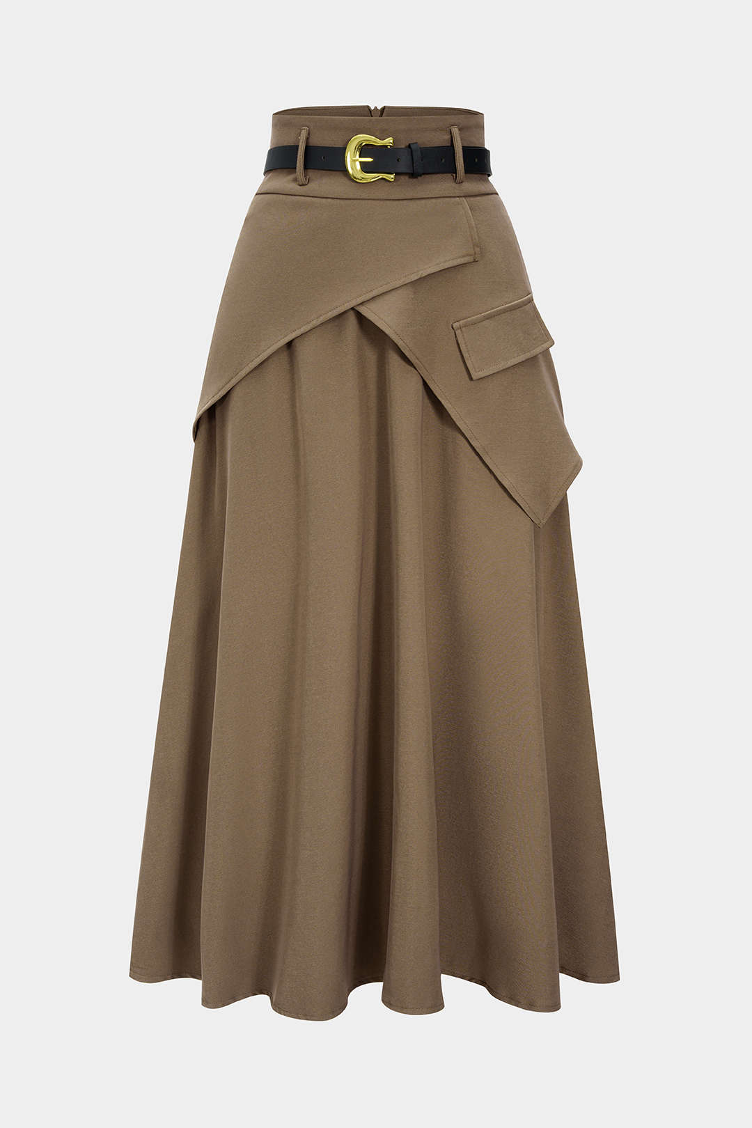 Asymmetrische rok met riem, ruches en hoge taille