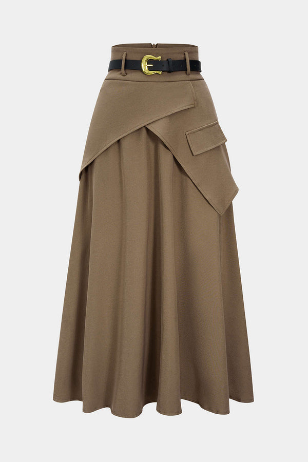 Asymmetrische rok met riem, ruches en hoge taille