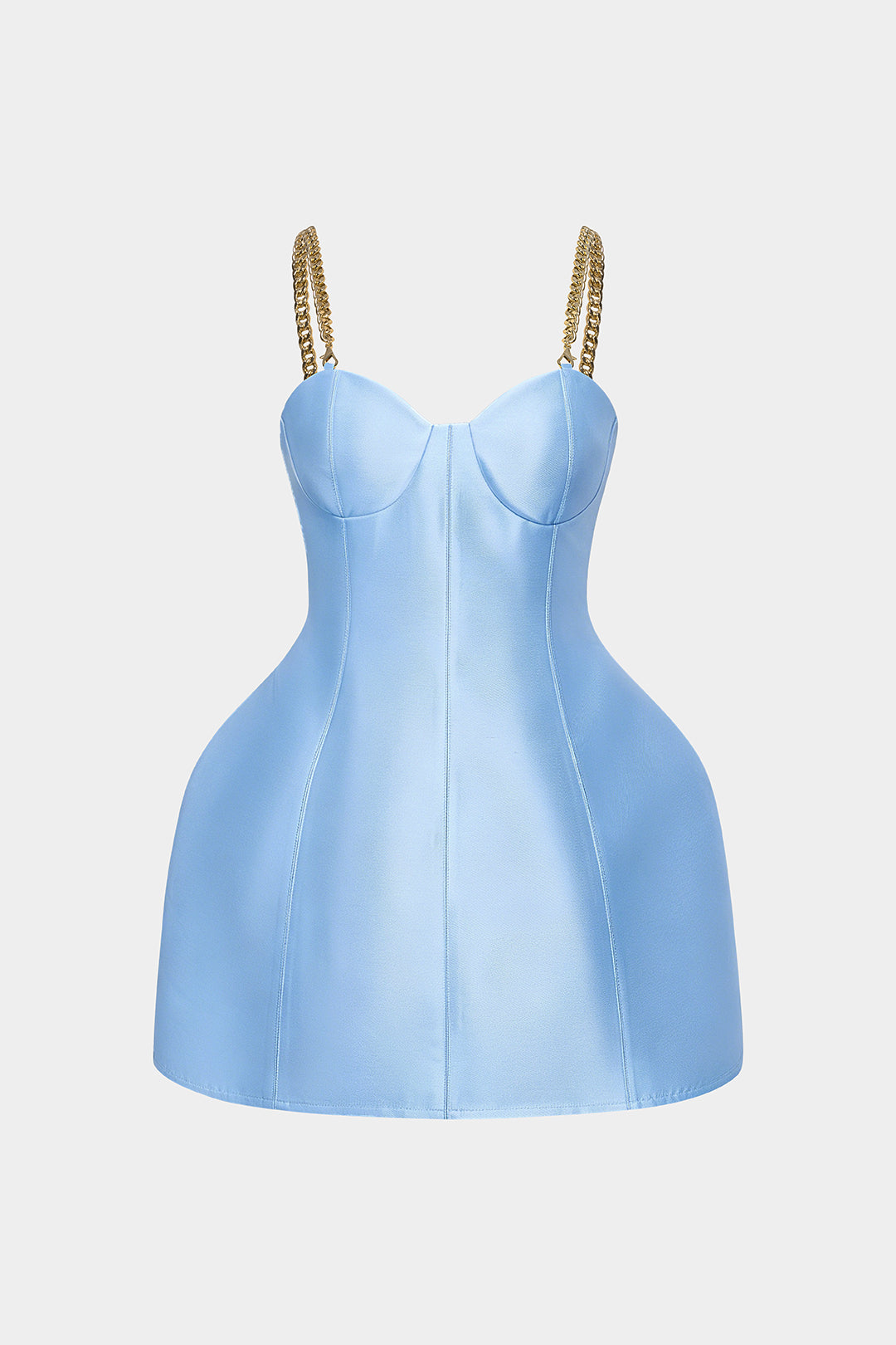 Satijnen metallic minijurk met kettingdetail