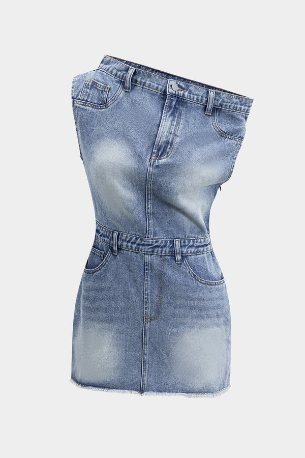 Denim asymmetrische minijurk
