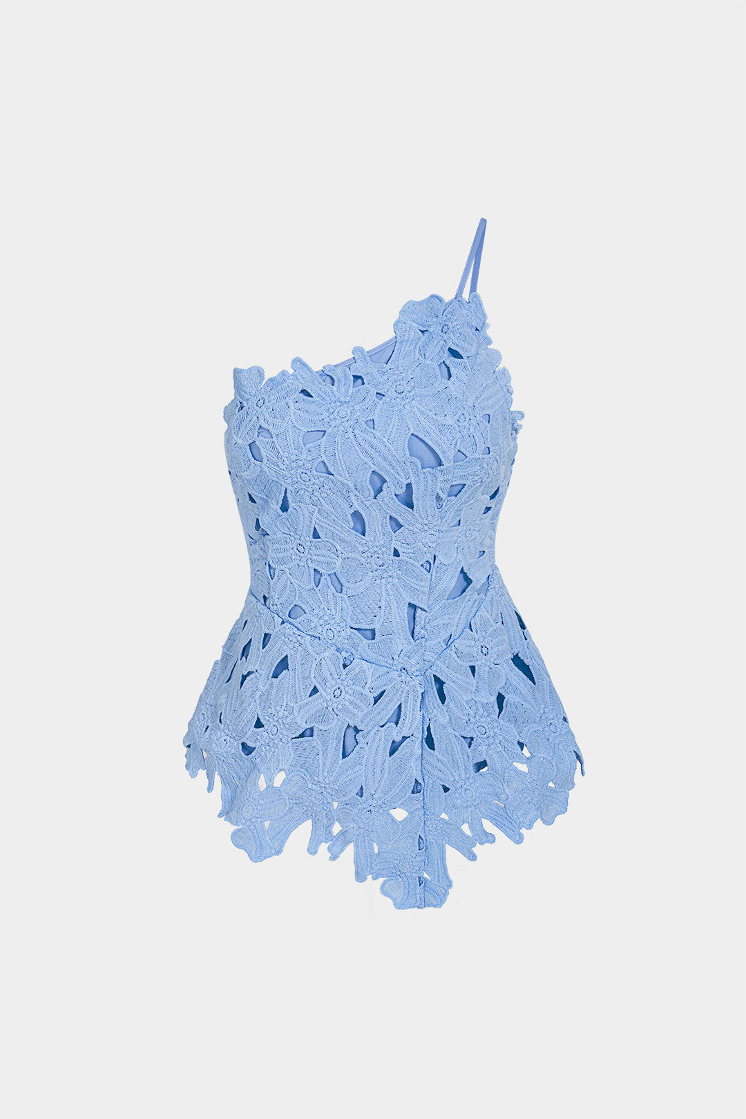 Asymmetrische top met kant, één schouder en uitsnijding