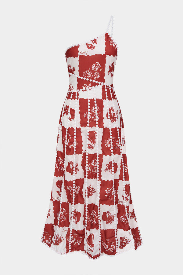 Bloemenprint patchwork maxijurk met kanten rand