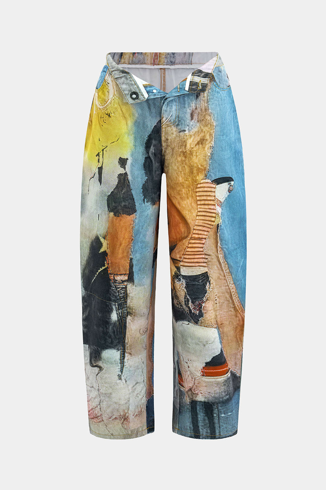 Abstracte print pantalon met knoopjes en wijde pijpen