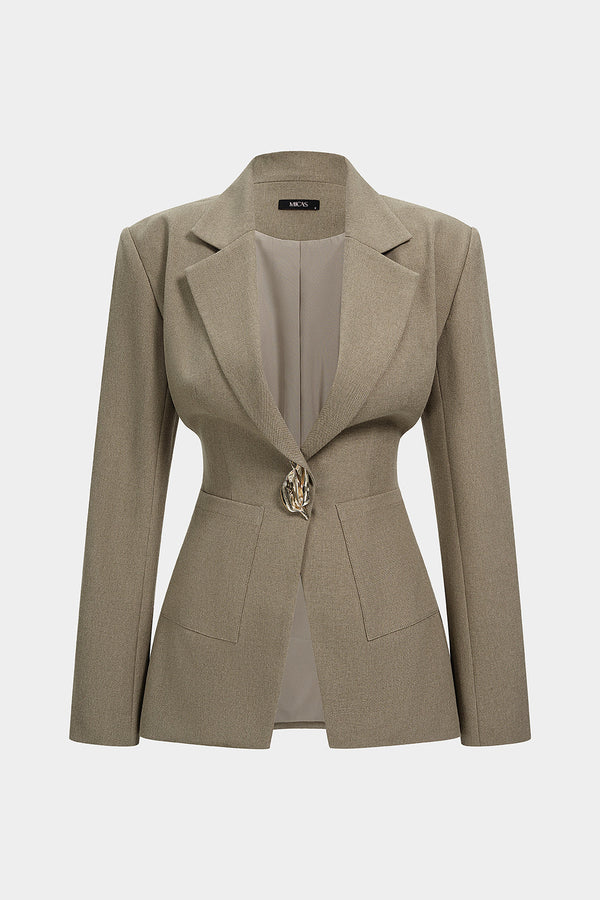 Metallic blazer met reverskraag, knoopjes en smokwerk