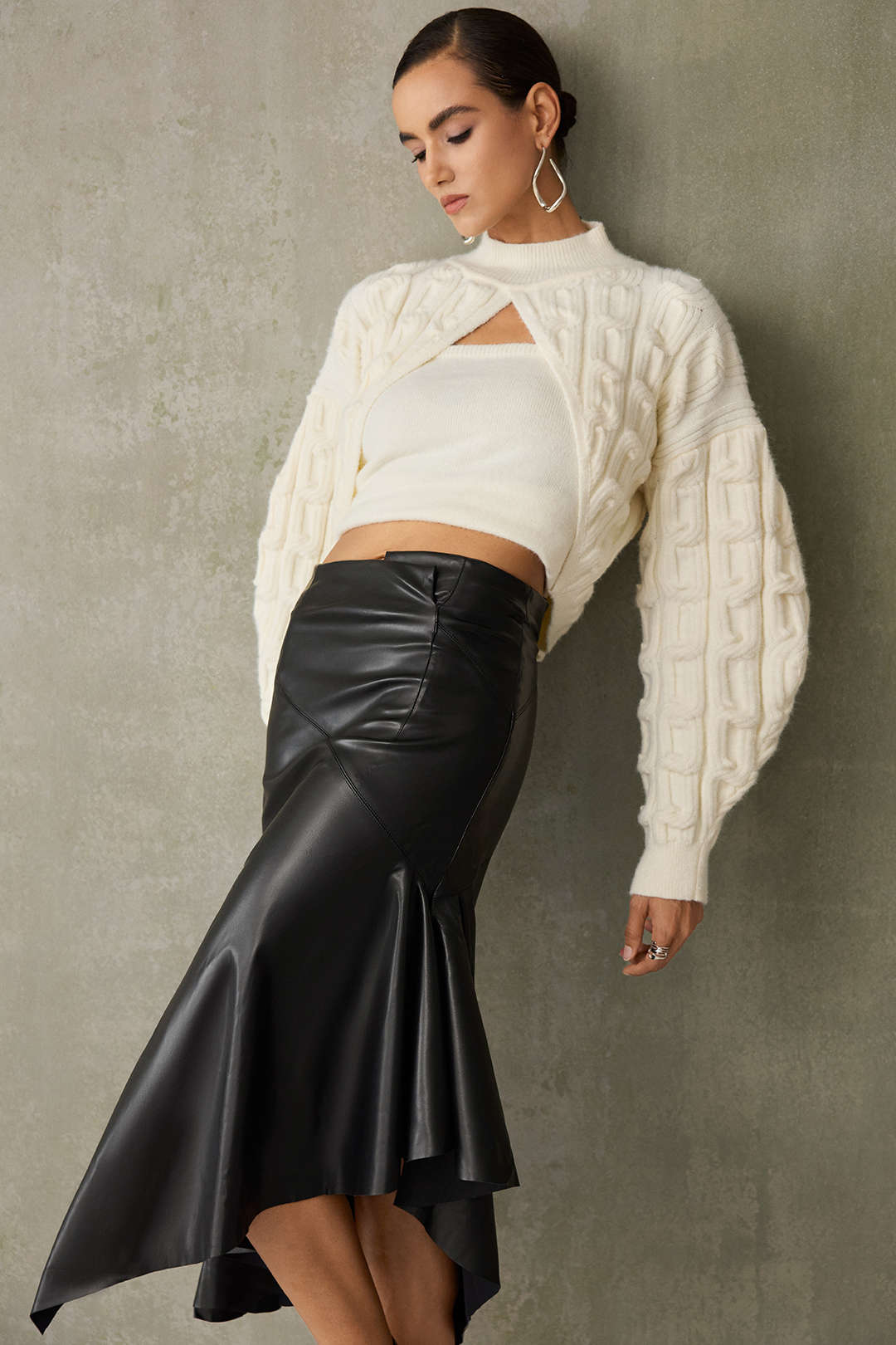 Gebreide set met strapless top en trui
