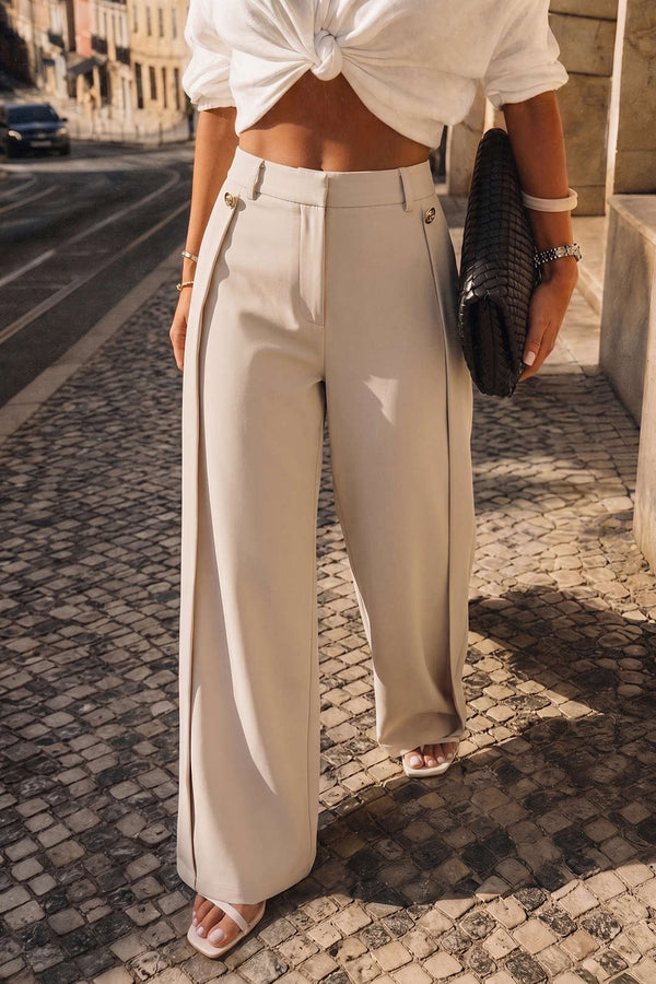 Metallic broek met ruches en wijde pijpen