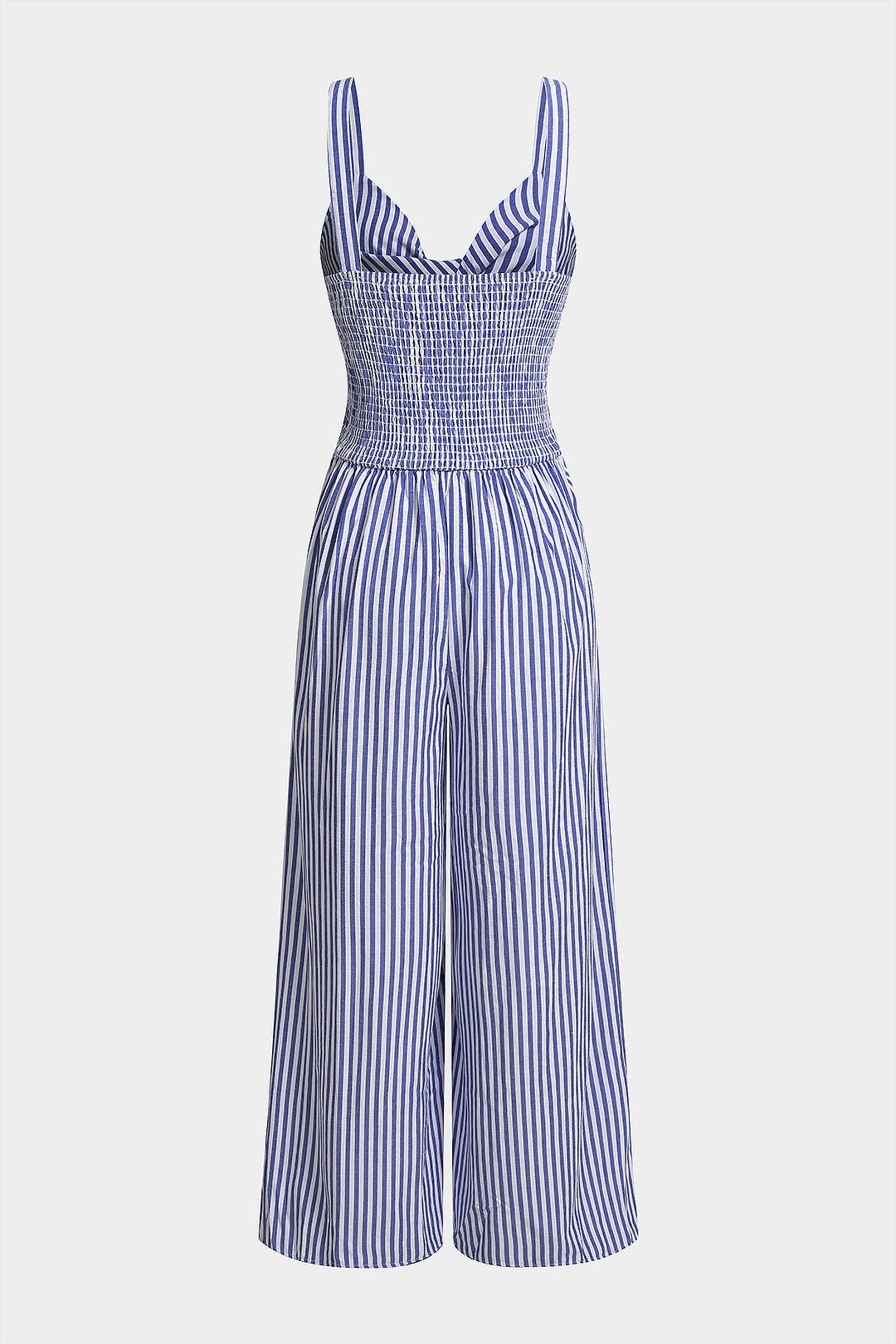 Gestreepte mouwloze jumpsuit met V-hals en gedraaid detail