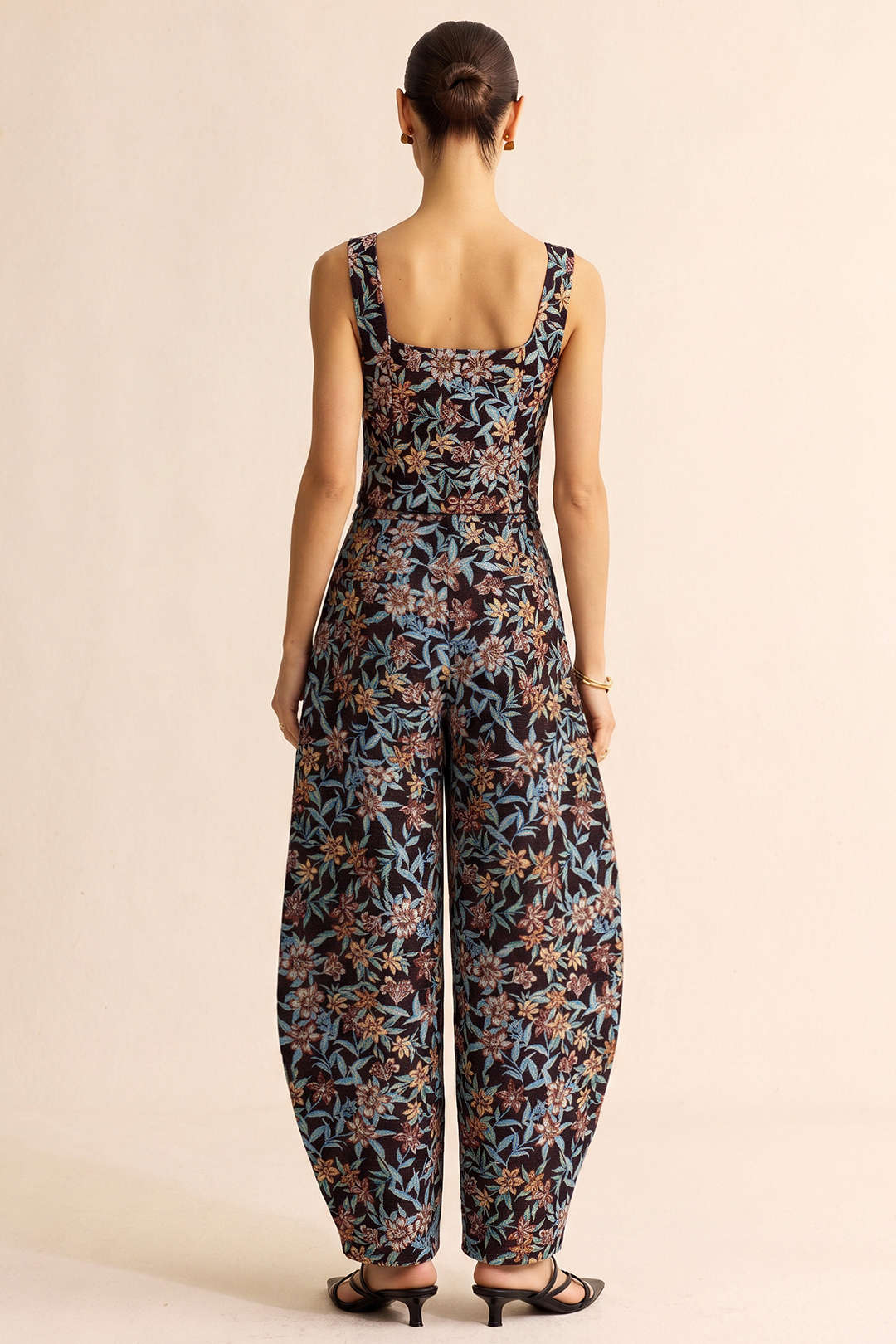 Bloemenprint broek met borduursel