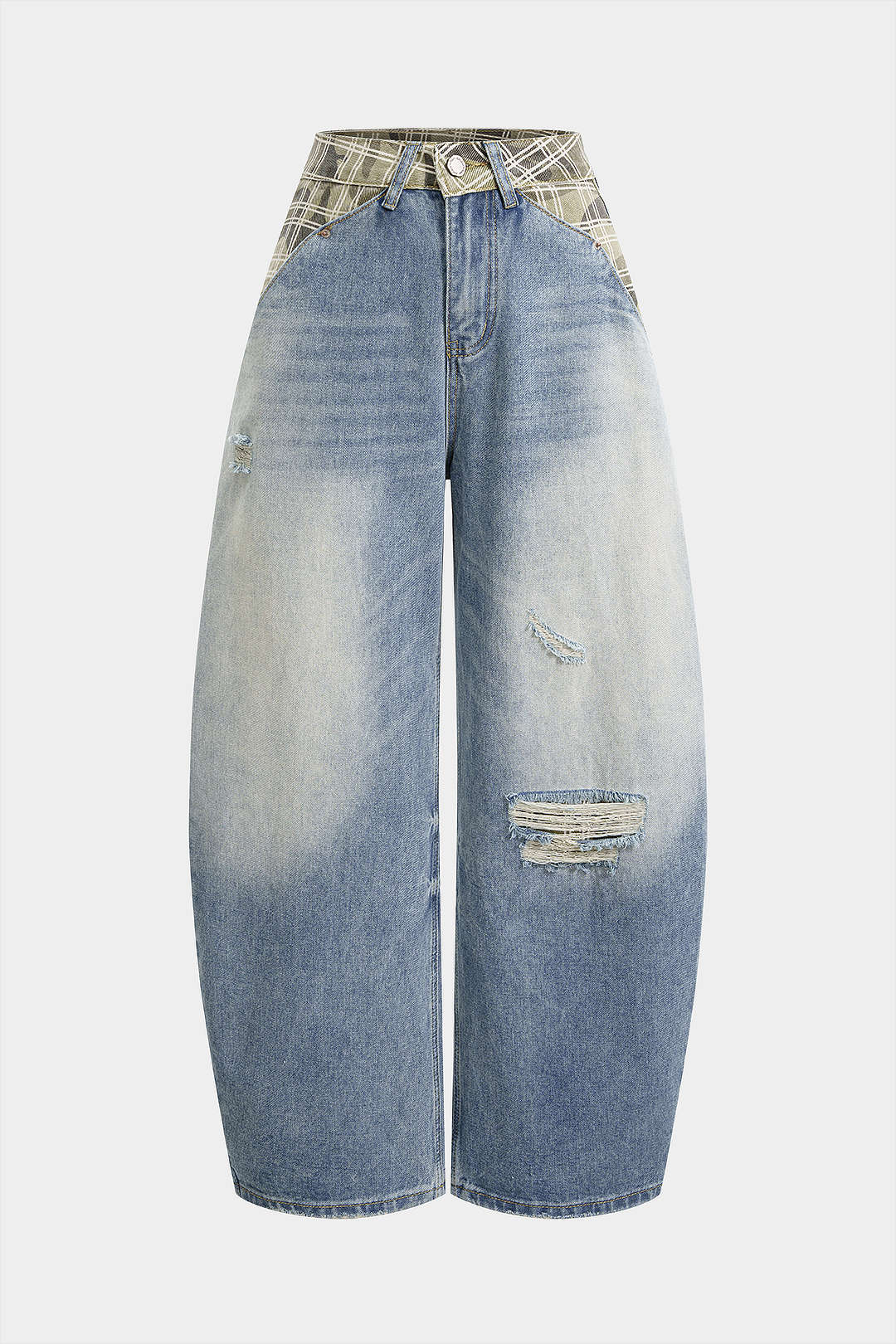 Geruite jeans met wijde pijpen
