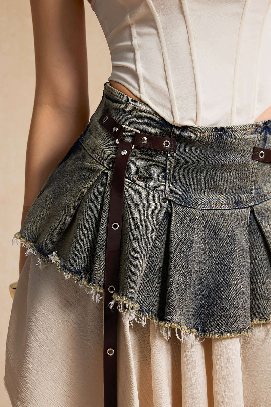 Lena - Denim patchwork rok met hoge taille