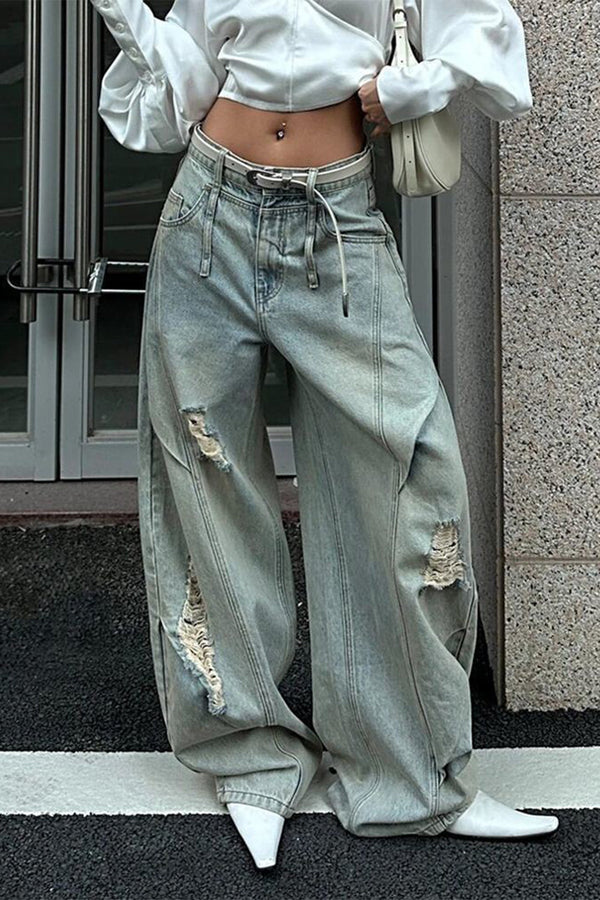 Ripped jeans met ruches en ballonmodel