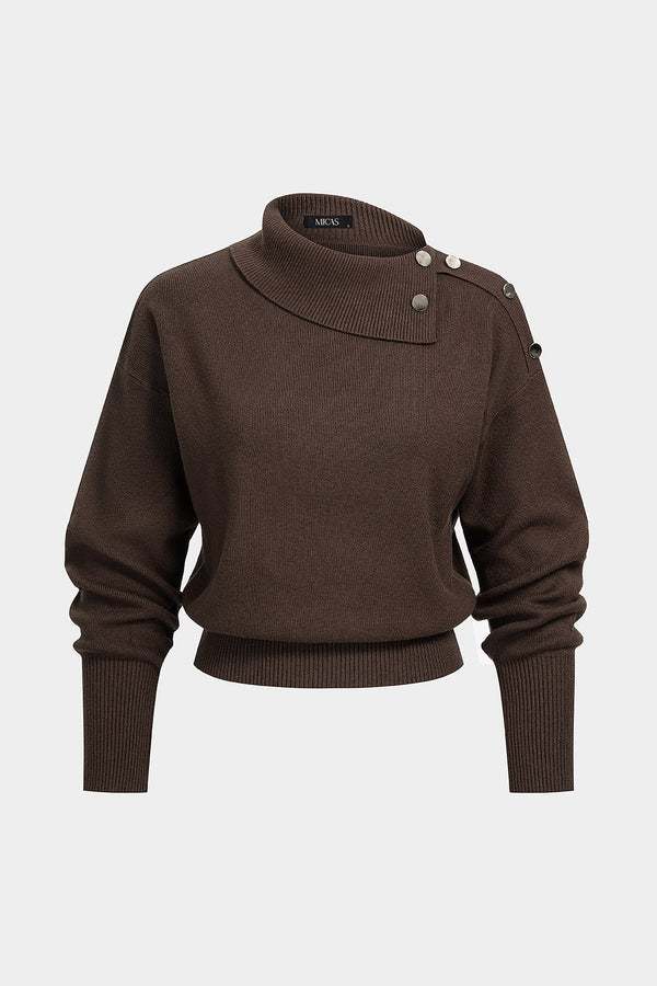 Gebreide asymmetrische top met knoopjes en lange mouwen