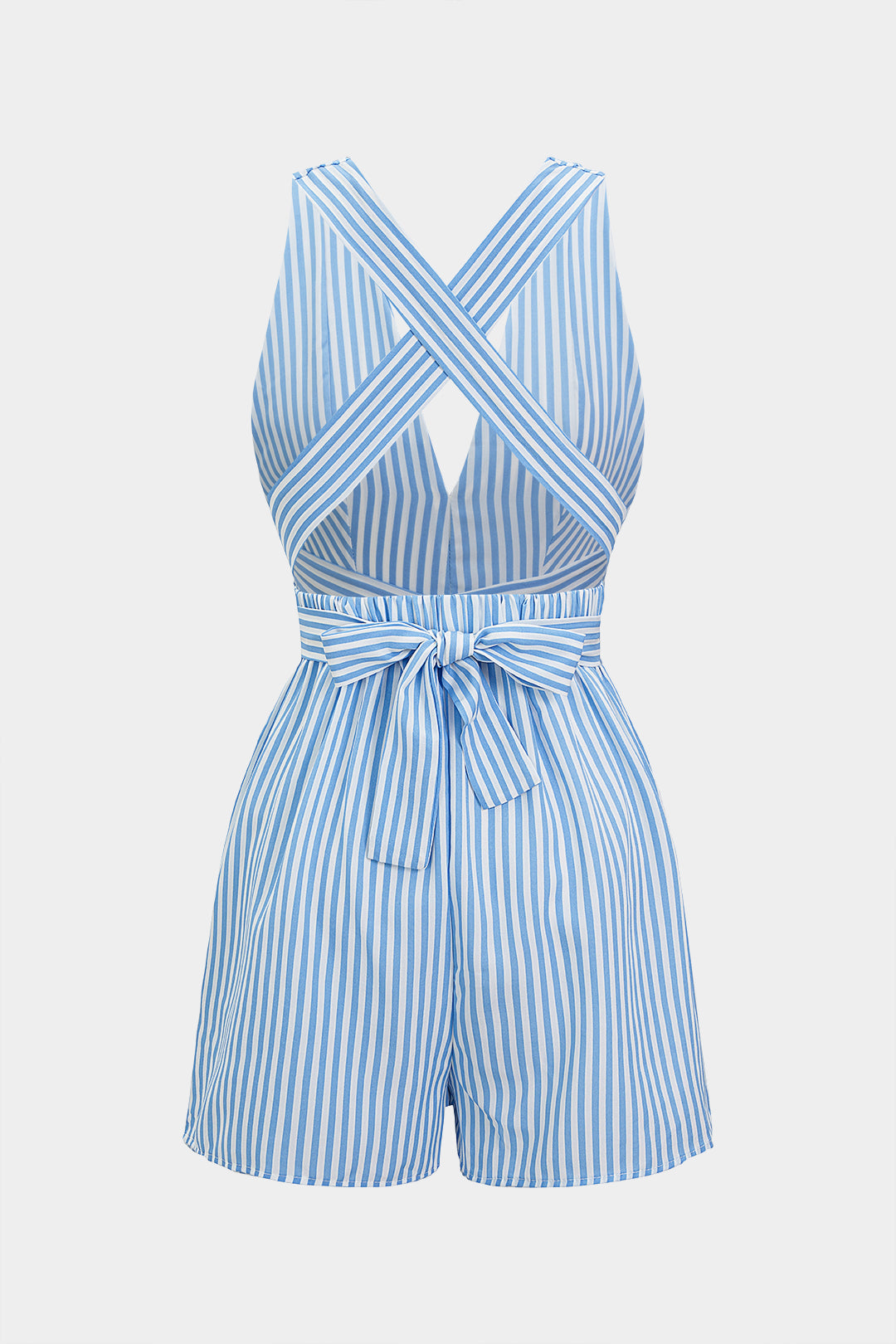 Gestreepte mouwloze playsuit met V-hals en open rug