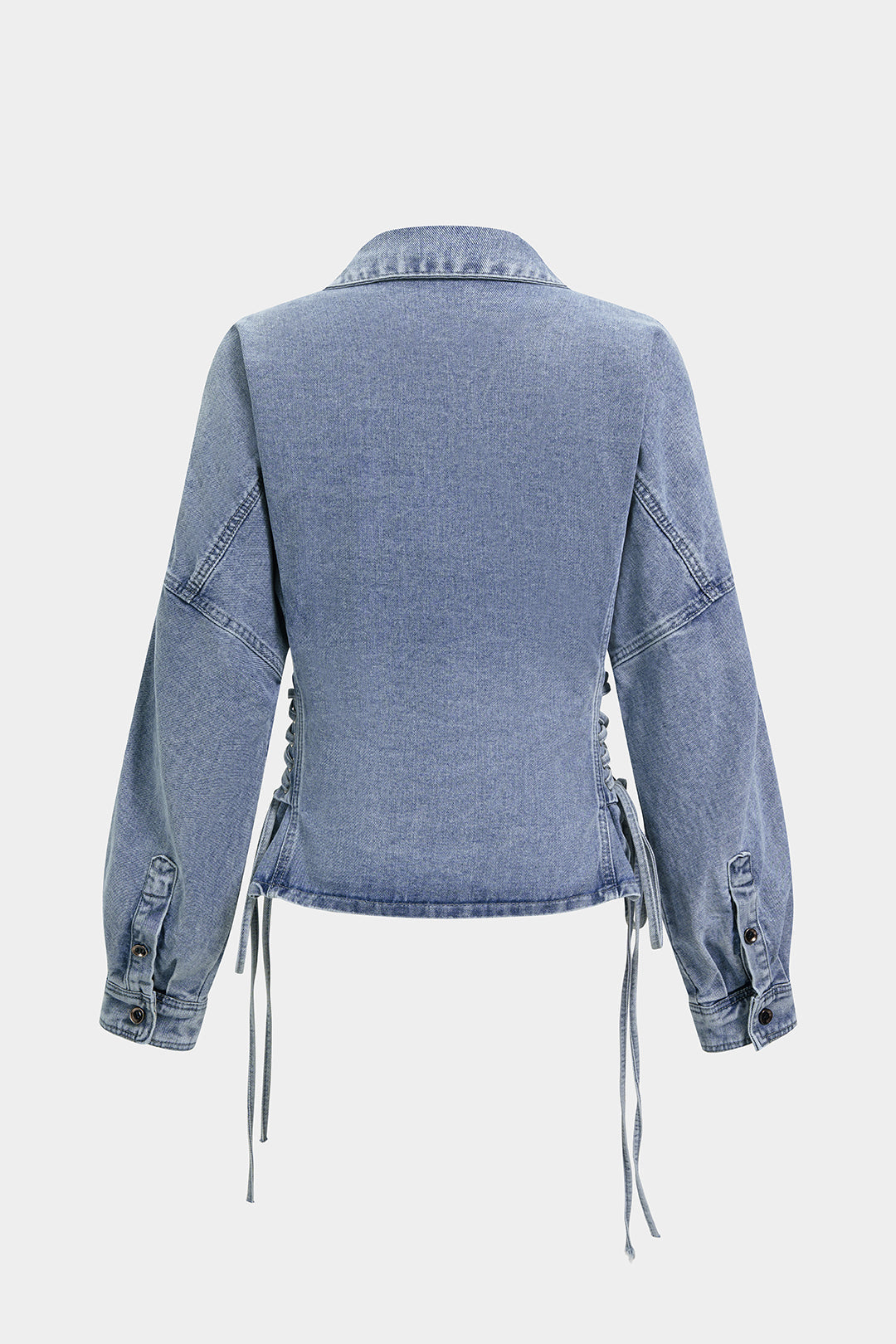Cato - Denim blouse met strik en lange mouwen
