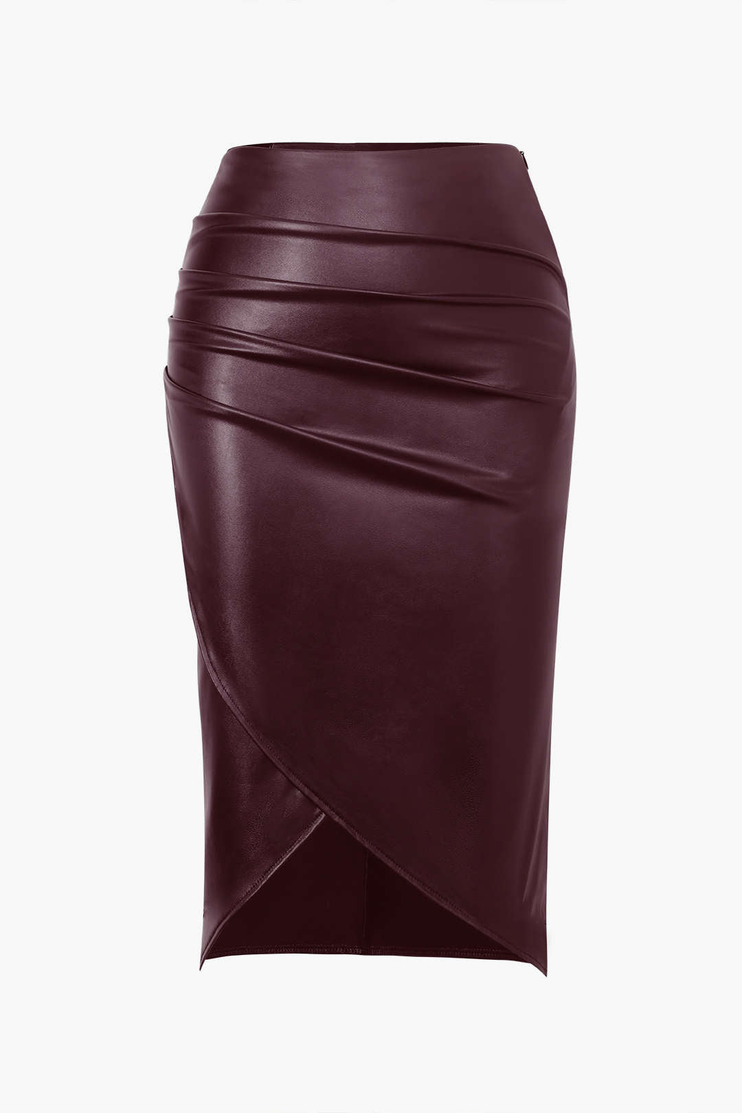 Leren-look rok met ruches en rits