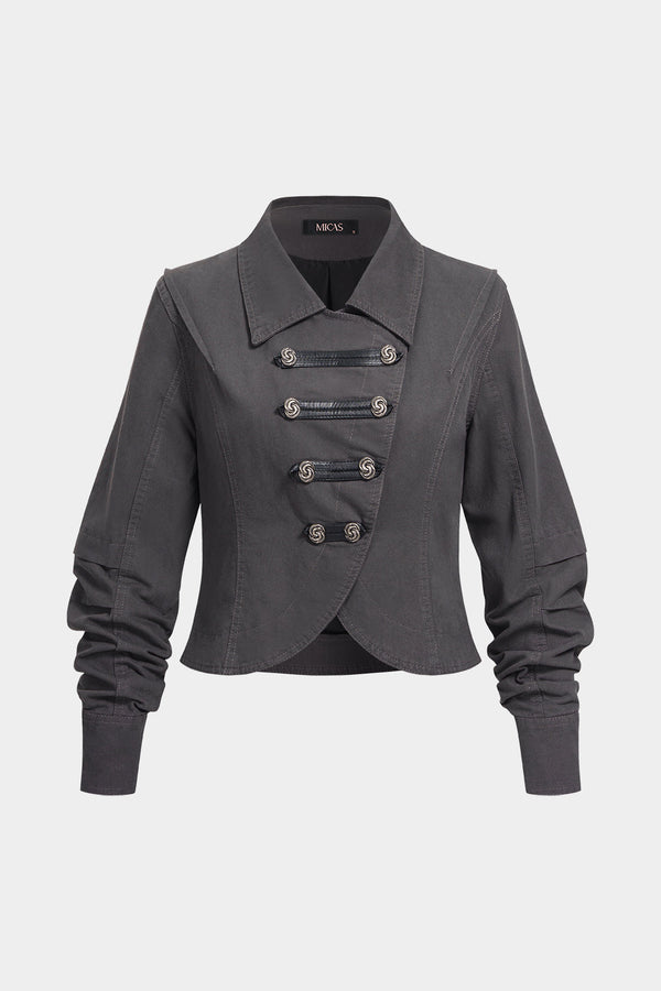 Denim jasje met revers en dubbele knopenrij