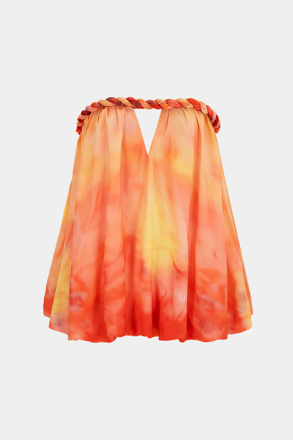 Tie-dye chiffon strapless top met uitsnijding