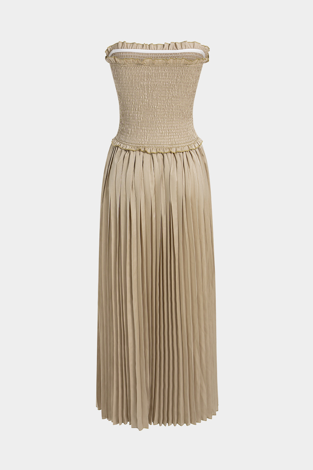 Geplooide mouwloze maxijurk met strapless pasvorm
