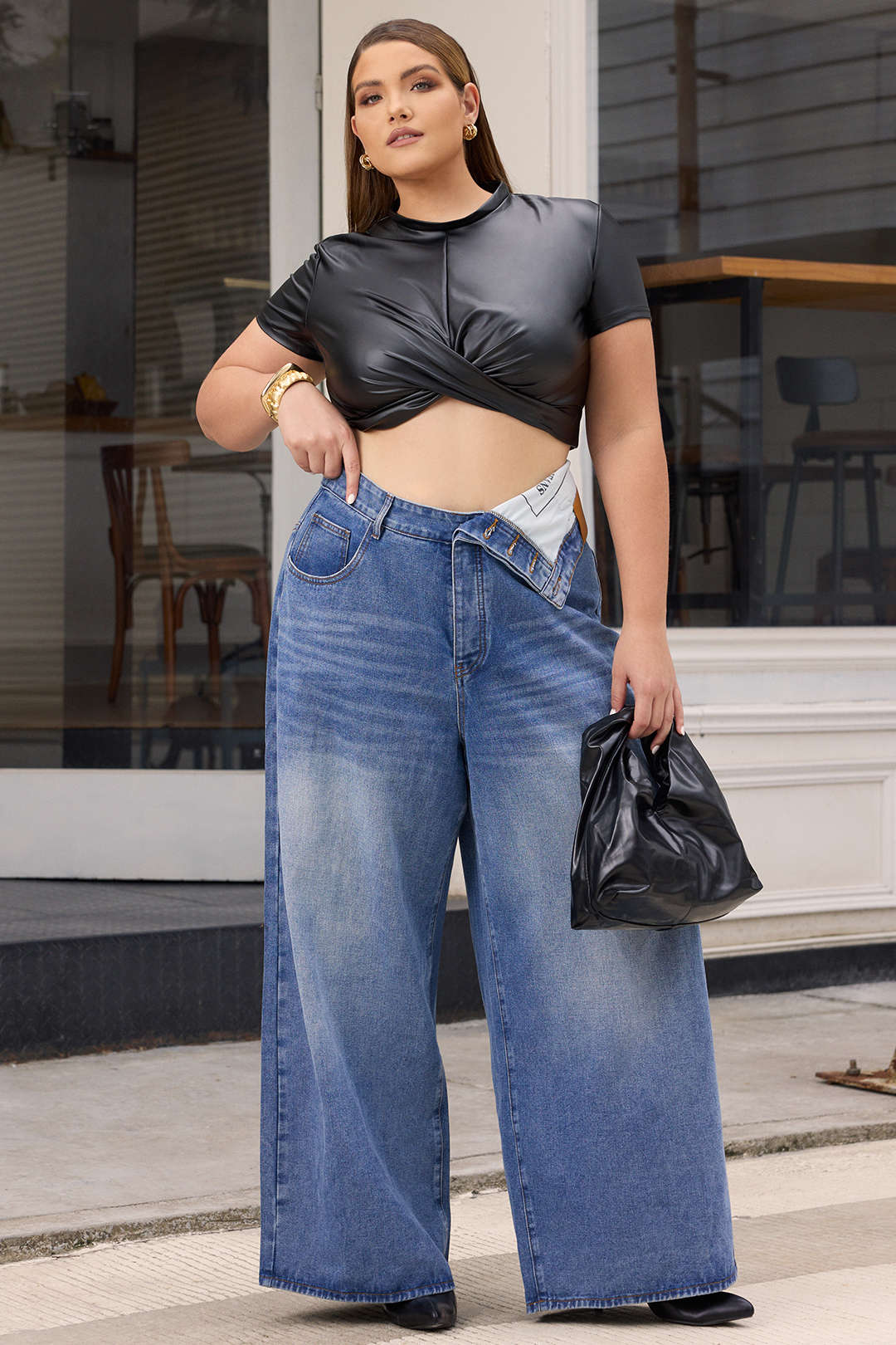 Asymmetrische jeans met hoge taille