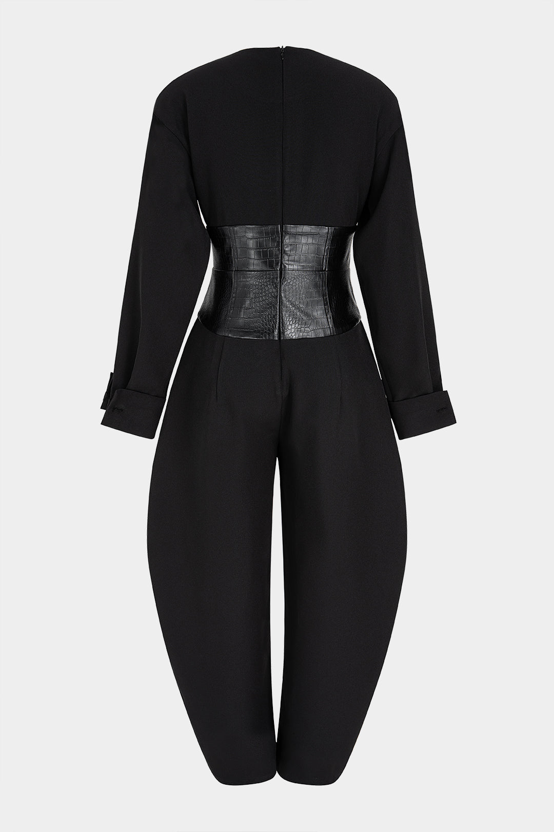Jumpsuit met V-hals, imitatieleer en ballonpijpen