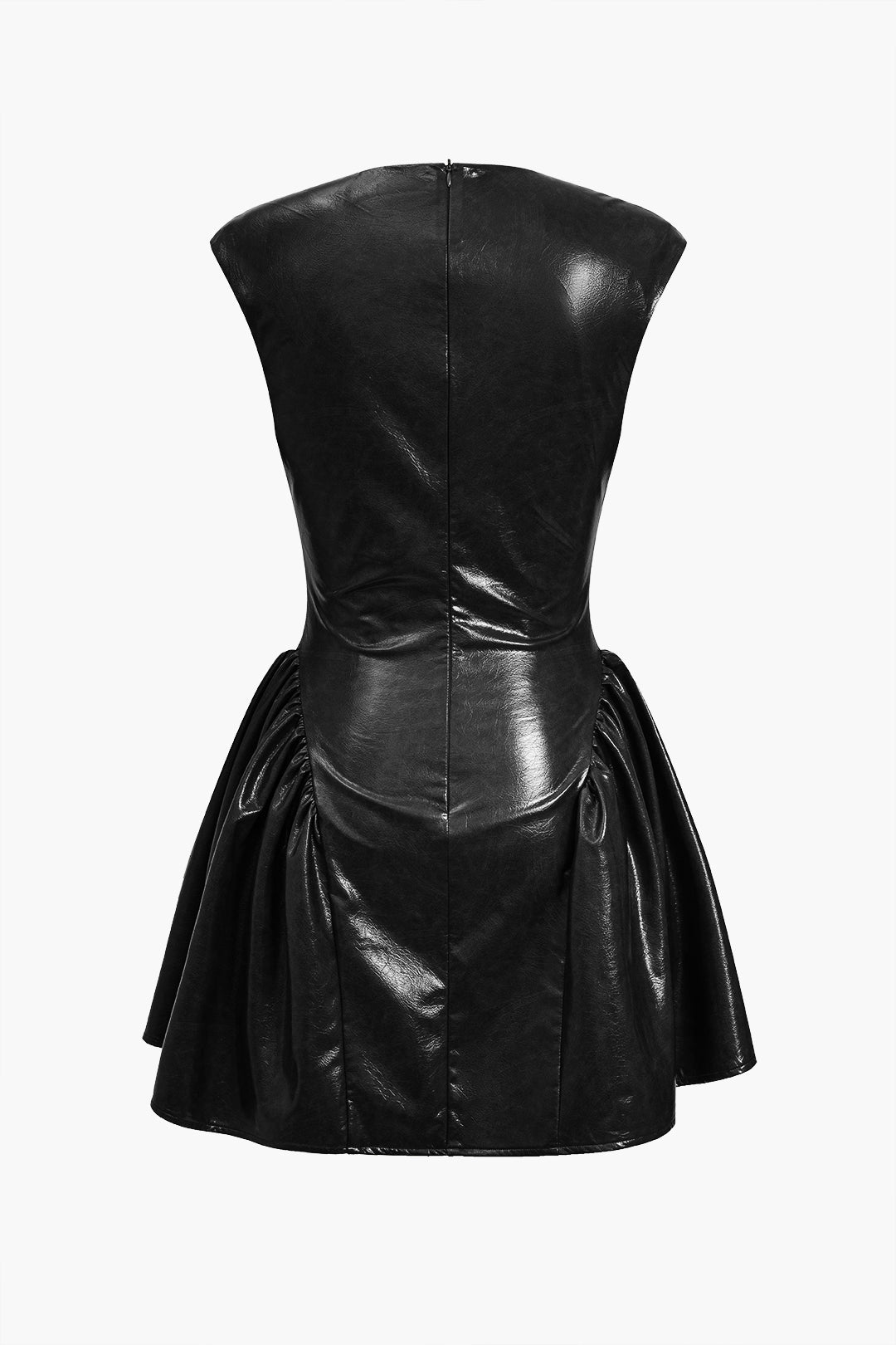 Leren-look minijurk met V-hals en ruches