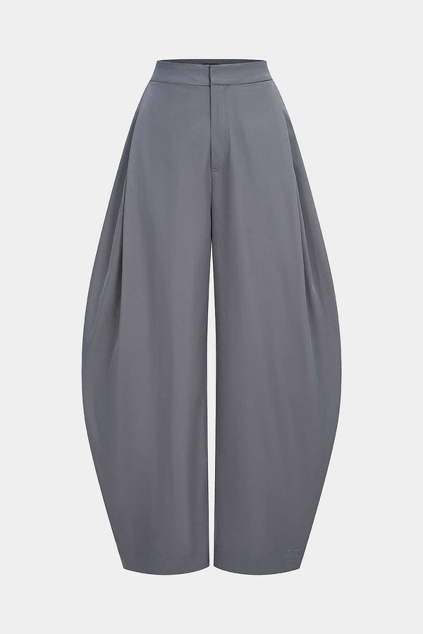 Effen broek met ruches, rits en hoge taille