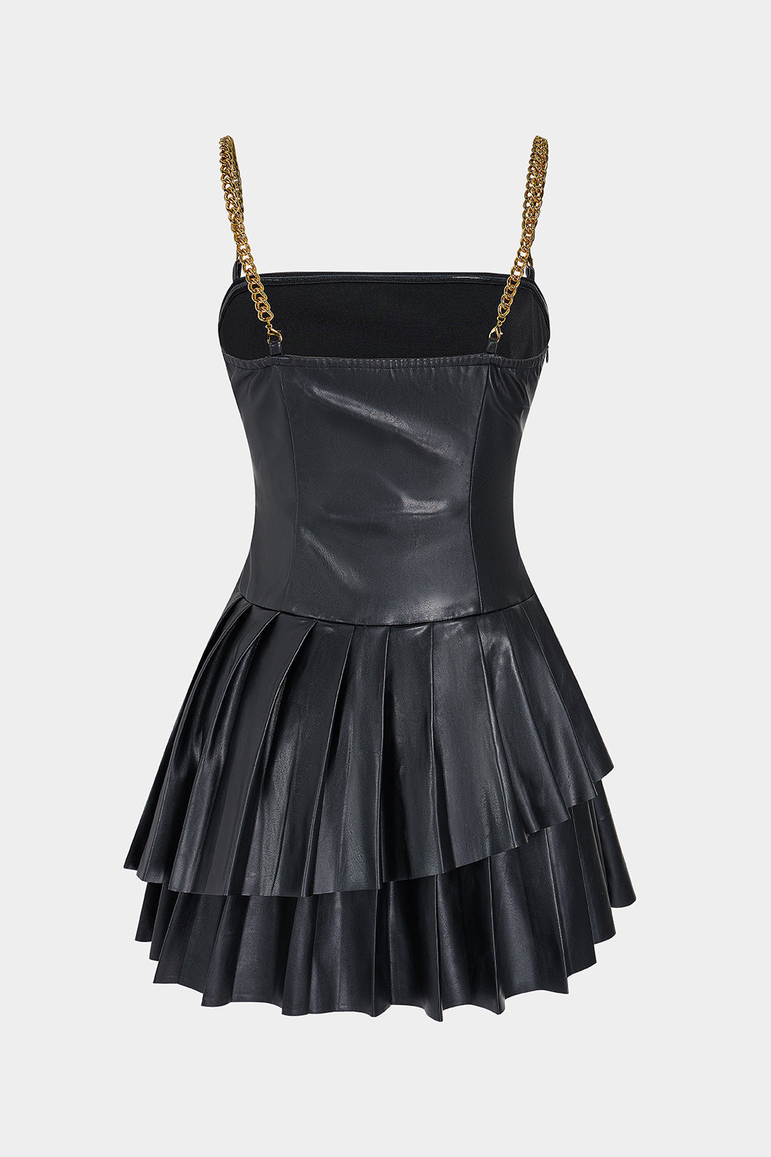 Leren-look metallic minijurk met kettingdetail