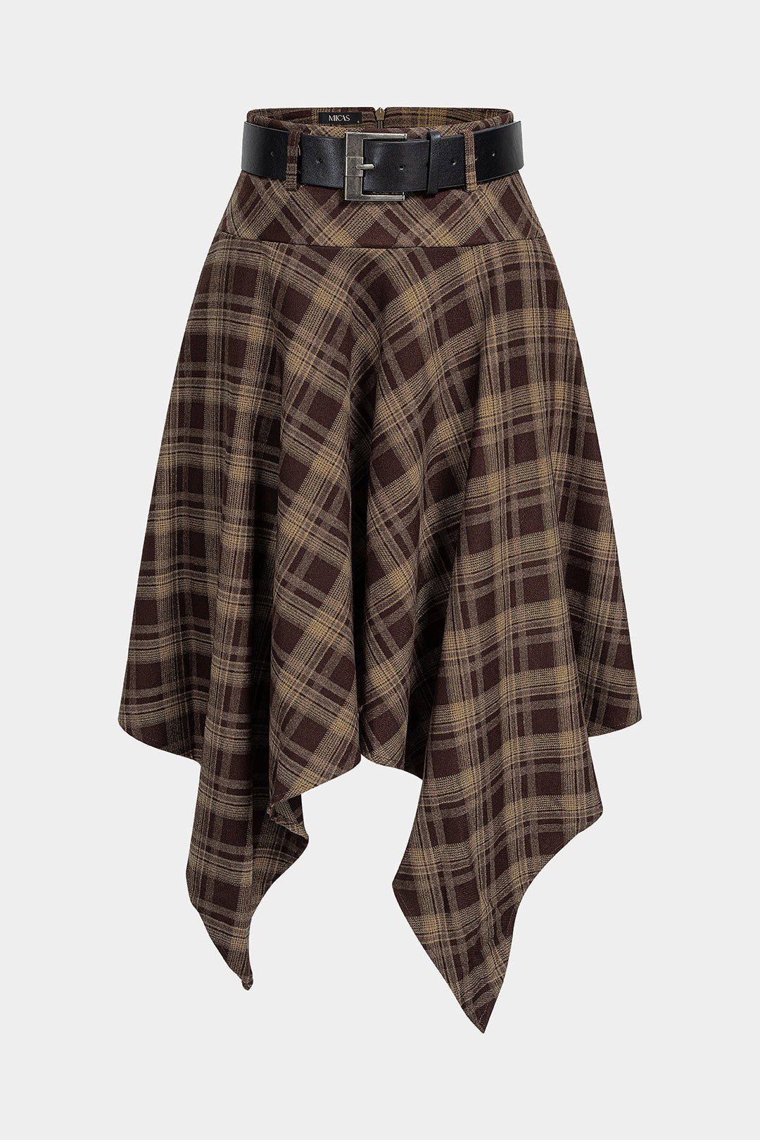 Geruite asymmetrische rok met riem