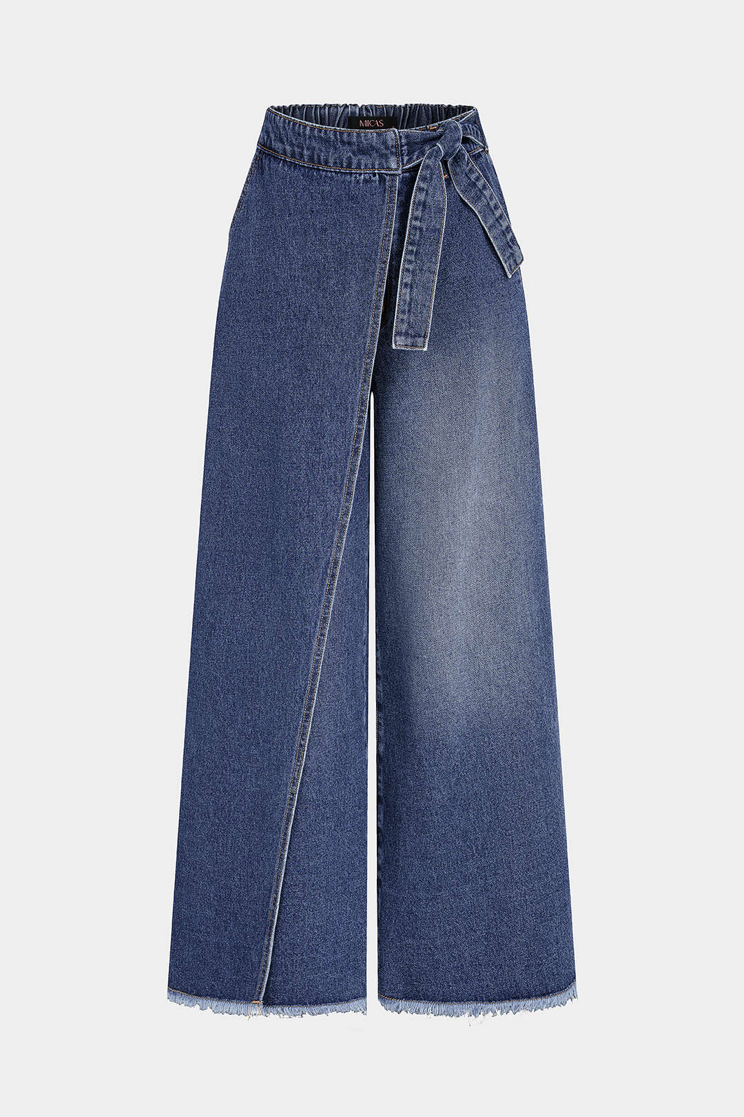 Asymmetrische jeans met strik en wijde pijpen