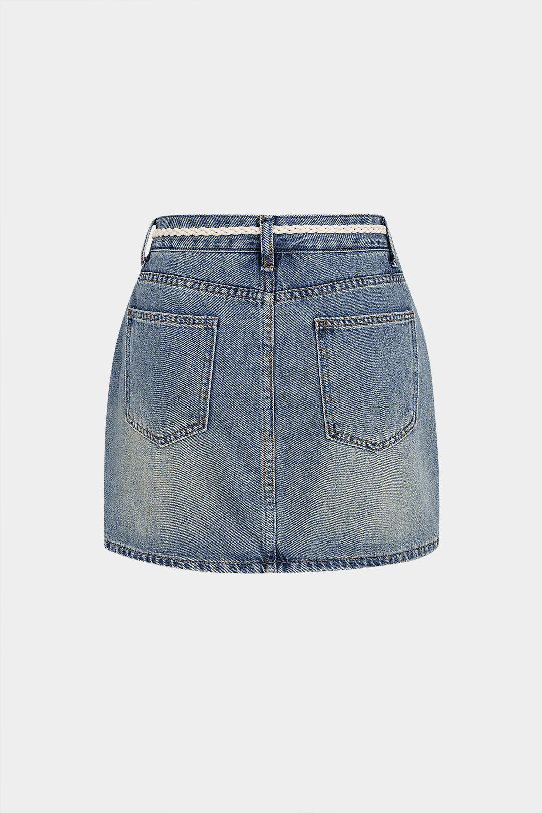 Denim rok met riem, hoge taille en A-lijn
