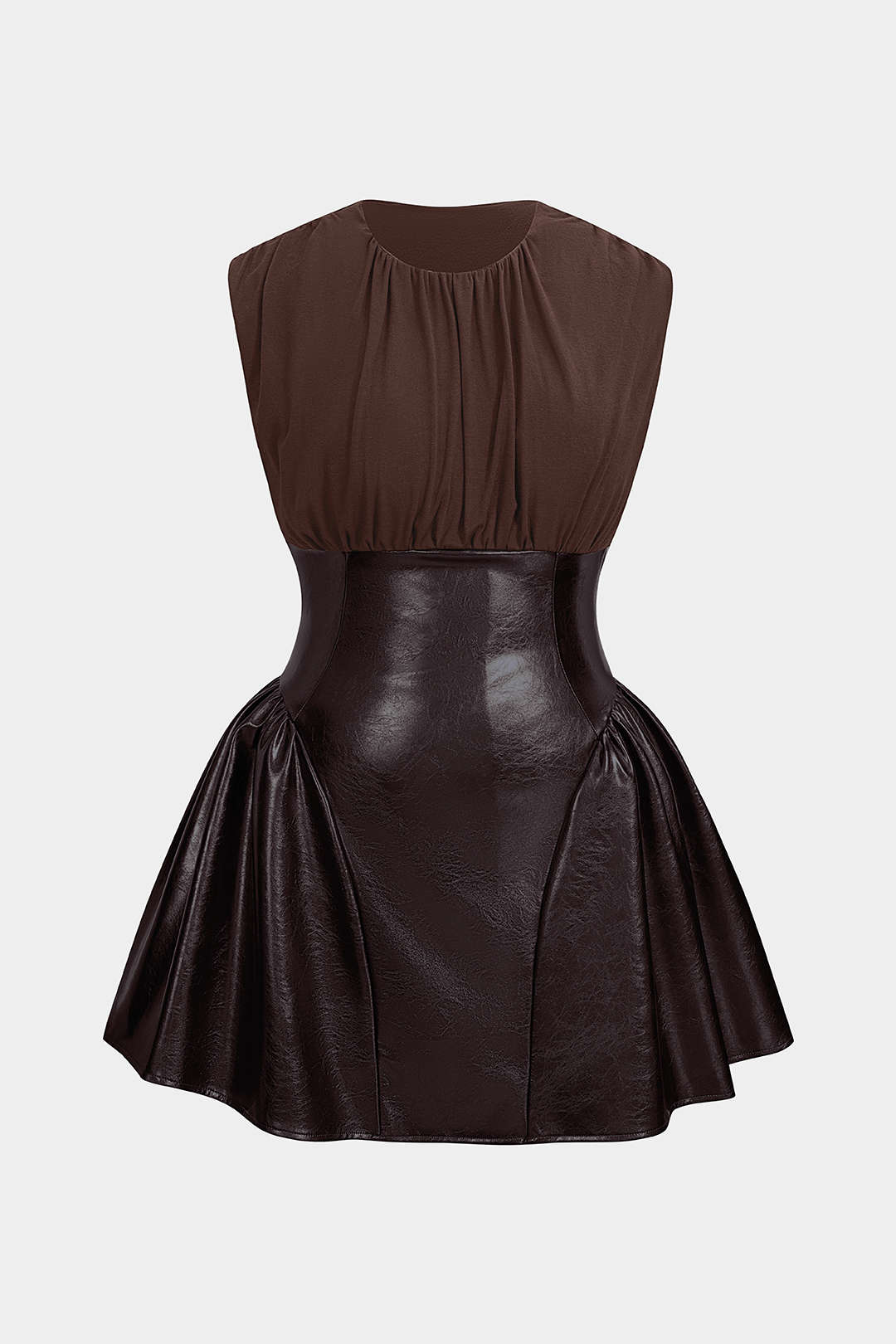 Chloé - Leren-look patchwork minijurk met ruches