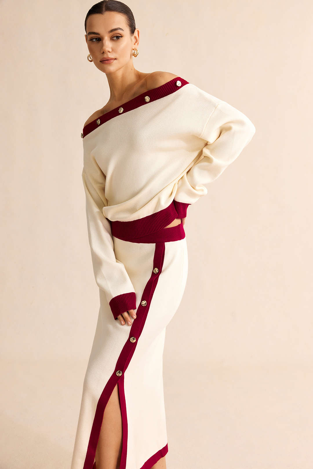 Cato - Gebreide metallic rok met knoopjes