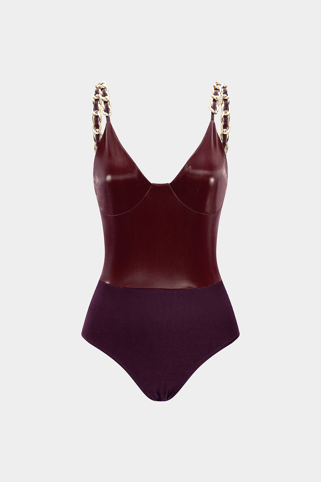 Leren-look patchwork body met kettingdetail