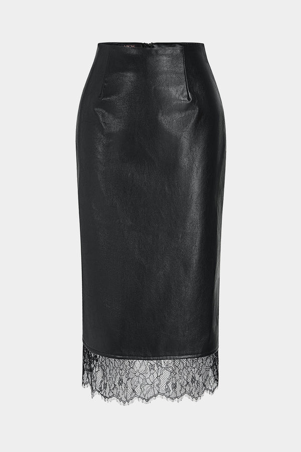 Leren-look patchwork rok met kant