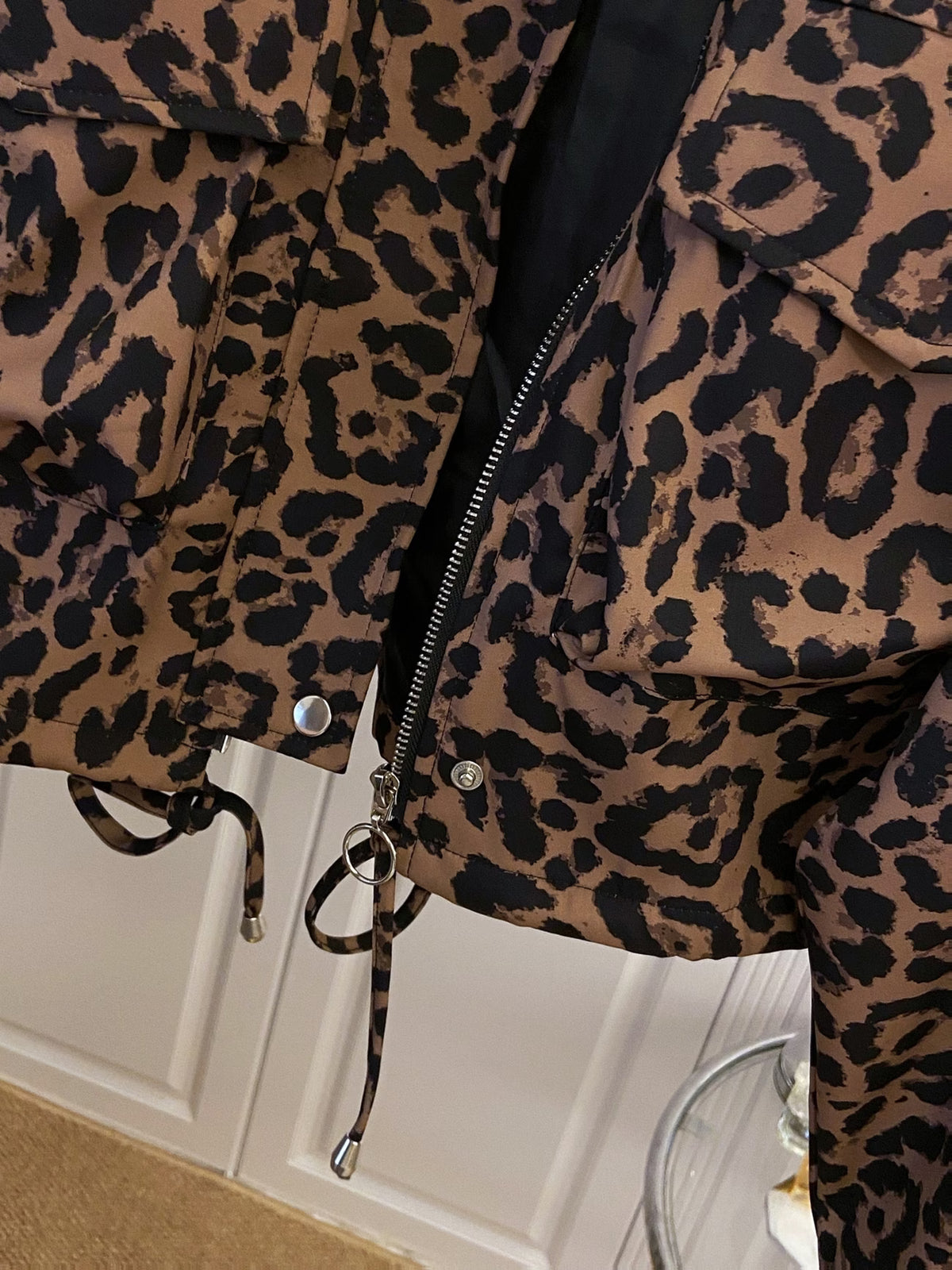 Leopard Biker Jacket with Cargo Pockets