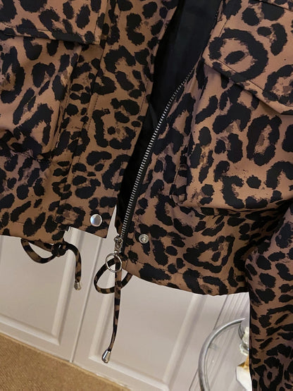 Leopard Biker Jacket with Cargo Pockets