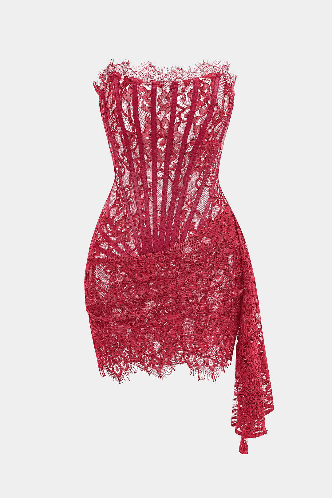Mouwloze minijurk met kant en strapless pasvorm