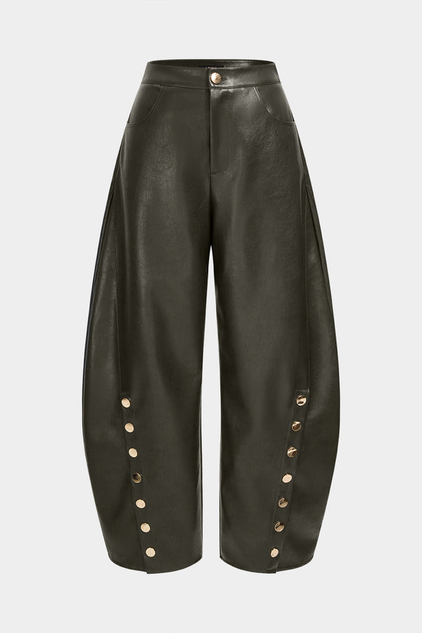 Leren-look broek met knoopjes