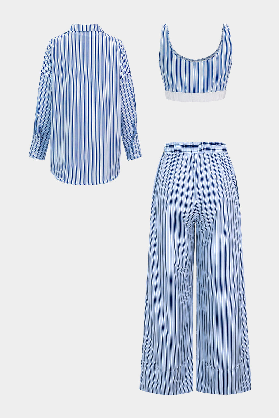 Gestreepte cropped broek met lange mouwen en trekkoord