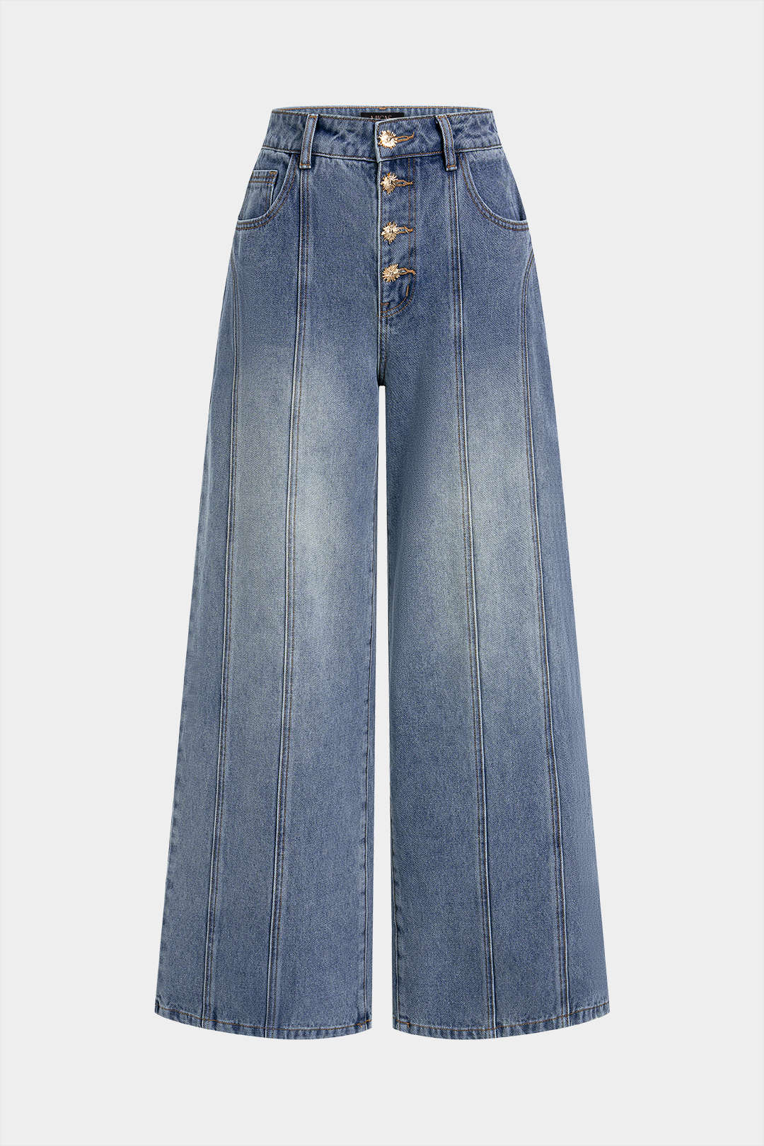 Isa - Metallic jeans met knoopjes en wijde pijpen