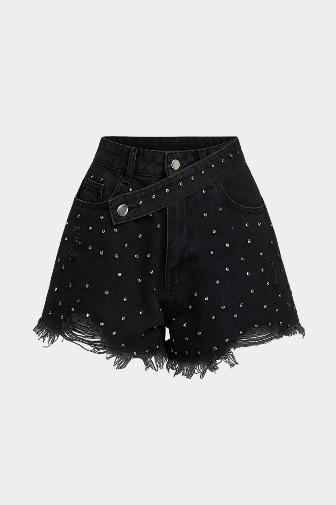 Denim ripped short met strass