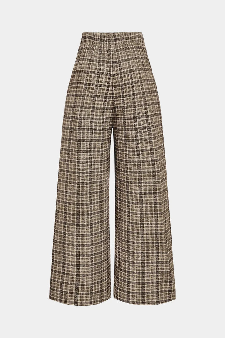 Checked, double-sided high-waisted trousers