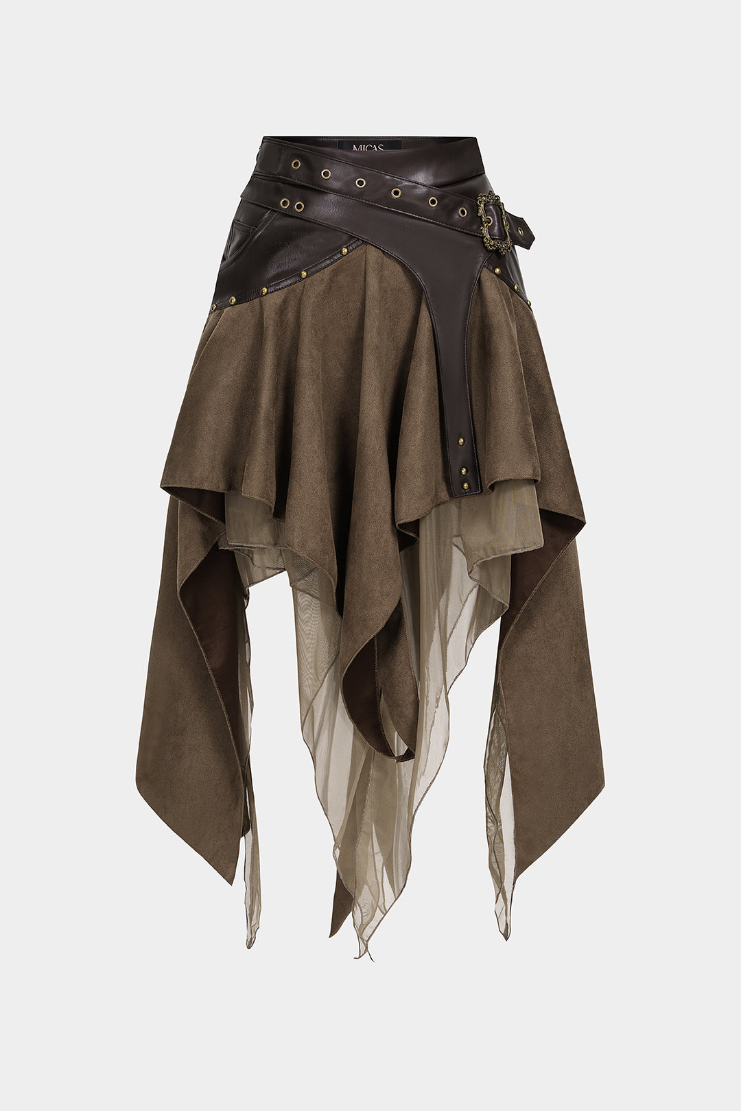 Sofie - Leren-look patchwork rok met ruches