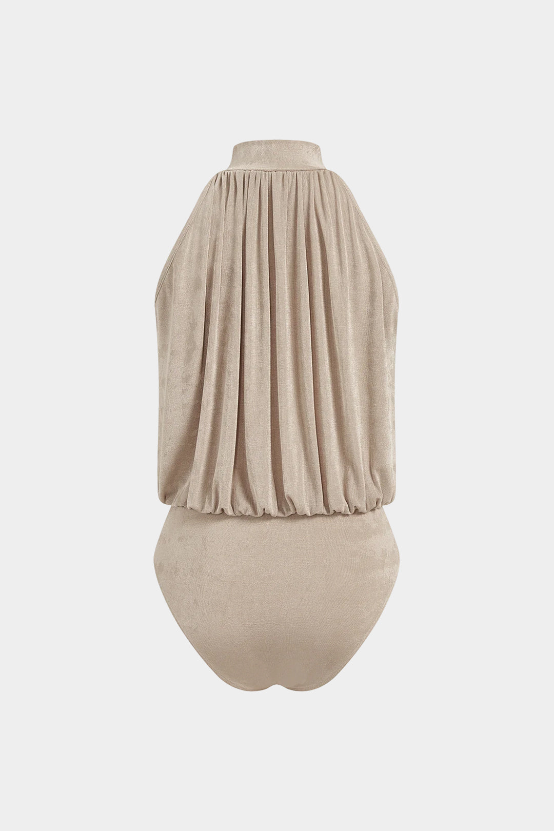 Mouwloze body met opstaande kraag en ruches