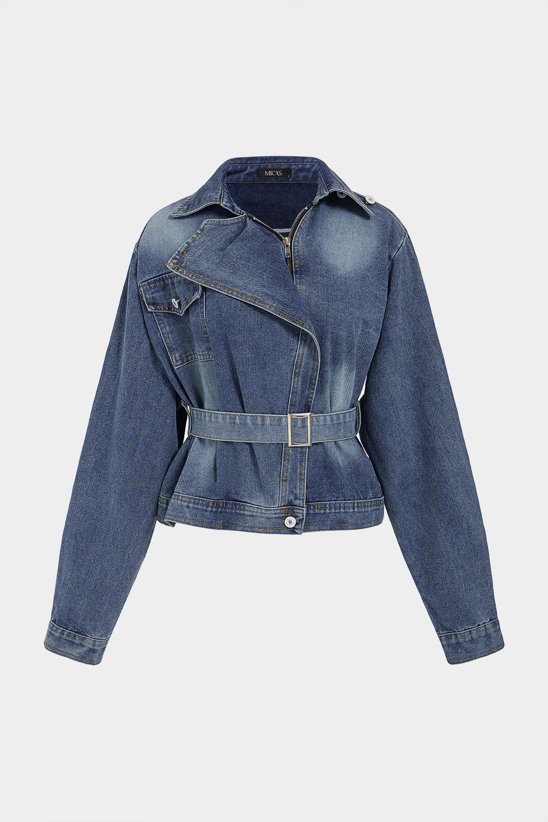 Denim jasje met zakken en riem