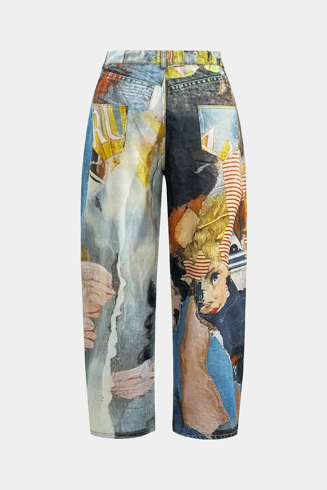 Abstracte print pantalon met knoopjes en wijde pijpen
